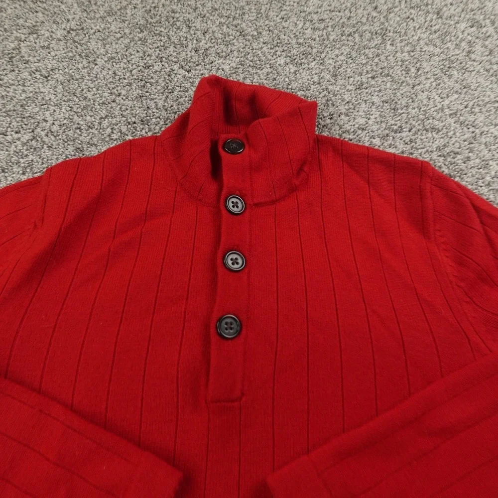 Banana Republic Sweater‎ Mens M Red Mock Neck Merino Wool Henley Pullover Cozy